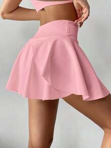 Pantalón falda de tenis de cintura alta blanco, pantalón corto/falda 2 en 1 antideslumbrante para golf/bádminton/fitness con bolsillos, falda pantalón deportiva de verano para yoga, correr al aire libre, nueva ropa de mujer en negro - Rosa Pálido - Ver 3