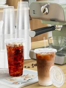 90/60/30pcs 600ml Disposable Transparent Plastic Cups With Lids & Straws, Suitable For Iced Coffee, Smoothies And Slushies - View 2