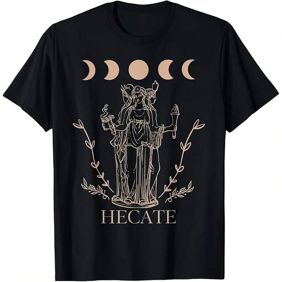 Novelty T-Shirt With Triple Moon Design, Goddess Hecate, Tarot, For Men, Cotton T-Shirt, Loose Oversized T-Shirt For Women, Casual Summer Clothing With Round Neck - 款式 - 查看 1