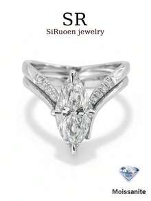 1 bộ nhẫn cưới nữ, nhẫn xếp chồng hình chữ V đính đá đơn, bạc 925 sterling 3.5g, moissanite 2 carat, phong cách cung điện Bohemian sang trọng, mùa cưới, đính hôn, kỷ niệm ngày cưới, quà tặng Valentine, kèm chứng nhận moissanite và hộp quà thanh lịch - 2ct moissanite - Xem 8