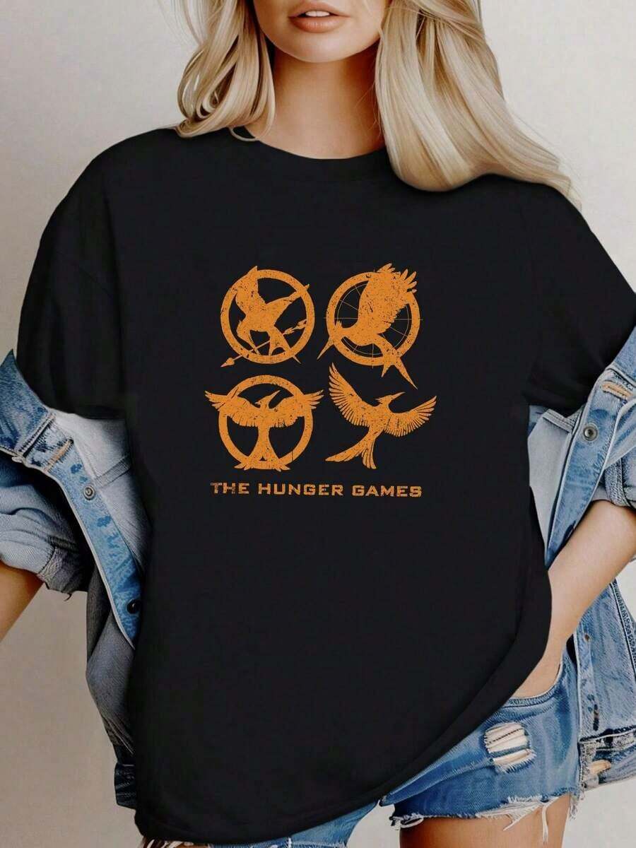Camiseta de Mujer con Estampado de Emblemas de Hunger Games - Negro - Ver 1