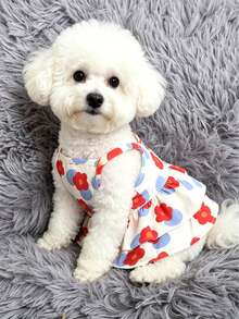 1件MICHLEY宠物服装，适合小型和中型犬猫，草莓花卉印花公主风，时尚可爱，适合春夏穿着 - 彩色 - 查看 2
