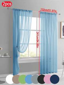 2pcs Lightweight Sheer Lace Curtains, Transparent Fine Weave, Rod Pocket Design, Suitable For Kitchen, Living Room, Bedroom, 40gsm - Multicolor - View 45