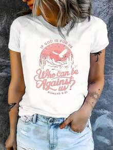 Women's Casual Short Sleeve T-Shirt, 1 Piece, 100% Heavy Cotton - Comfortable Round Neck, Soft And Adorable T-Shirts - 白色 - 查看 3