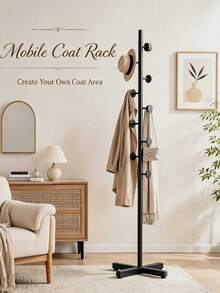 1pc Modern Freestanding Iron Coat Rack, Bedroom Clothes Hanger With Cross Base, Seamless Connection, Smooth Pole, Adjustable Stable Base, Suitable For Coats And Hats - Cross-shaped Round Design [Black] - View 8