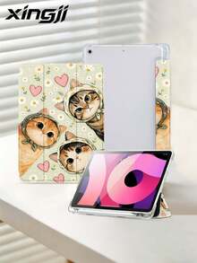 1pc Gentle Daisy Headscarf Cat Pattern Flat Tablet Protective Case, Compatible With IPad 10.2 Inch 10th/ (A16) 11 Inch 11th 2025, Pro 11 Inch 2021/2020, Galaxy Tab A8 10.5 Inch 2022, Built-In Pencil Slot, Anti-Drop, Tablet Stand Protective Cover, Support Auto Sleep/Wake Function, Best Gift For Family And Friends - Multicolor - View 4