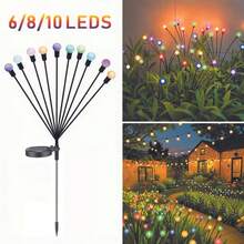 1个6LED/8LED/10LED太阳能萤火虫地插灯，庭院户外小路灯，太阳能供电，防水，适用于花园、庭院、露台、小路、露营布置、节日、婚礼派对装饰 - 黑色 - 查看 4