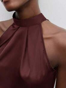 Blusa holgada de unicolor de estilo minimalista, elegante y urbano para uso diario, con estilo romántico retro de los 90, adecuada para Navidad, Año Nuevo, San Valentín, fiestas, playa, graduación, moda, carnaval, vacaciones, invitados de boda, br - Marrón 2 - Ver 5