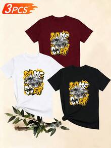 Women's T-Shirts, Women's T-Shirts, One-Piece T-Shirt With Letter Print And Urban Graffiti Style Money Bag, Casual And Comfortable Short-Sleeved Top. - 1件黑色隨機圖案 - 查看 6