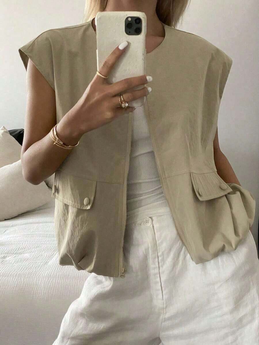 Nuevo chaleco sin mangas suelto y casual de verano, estilo casual de negocios para mujeres - Caqui 2 - Ver 1