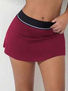 Pantalones cortos deportivos con ribete de contraste para mujer - Burdeos - Ver 5