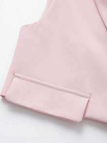 Chaqueta de chaleco con solapa y decoración de solapa de unicolor casual para mujer, primavera - Rosa - Ver 4