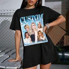 LucBuy Camisetas Personalizadas de Rap Pirata, Sudadera Extragrande con Texto y Fotos de Caras Retro Personalizadas, Cara Gráfica Cuello Redondo Casual Hombro Caído Sudaderas con Capucha Regalos - Estilo 6 - Ver 2