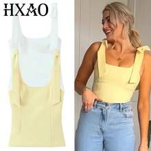 HXAO-Top corto de mariposa para mujer, Top sin mangas amarillo y blanco con bonito lazo y hombros descubiertos, camisetas sin mangas y sin espalda - BLANCO - Ver 2