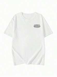 New White Short Sleeve Summer T-Shirt, English Print, Loose Fit, For Petite Women, Casual In-Style - 白色的 - 查看 5