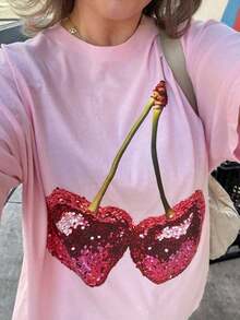 Spring Holiday Clothes, Women's Holiday Clothing, Women's Printed Crop Tops For Spring - Candy Pink - View 4