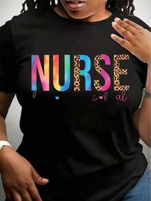 Women's Summer Set With Short-Sleeved Round Neck T-Shirt With Nursing Element Print - Hitam A - View 5