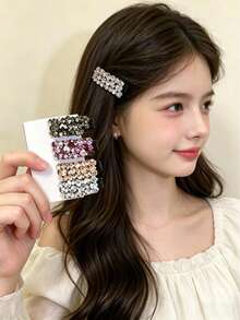 6 piezas de pinzas para el cabello brillantes - Delicadas y pequeñas, adornadas con brillantes de strass - Pinzas para el cabello con strass multicolor adecuadas para peinados diarios - Multicolor - Ver 2