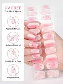 16 piezas de pegatinas de gel para uñas con degradado de melocotón y brillo, rosa nude suave con destellos plateados dispersos y rhinestones, transparente y vibrante con un toque juvenil. Fórmula de gel delgada que se adhiere de cerca a la curva de la uña, duradera y de larga duración después del curado LED. Fácil aplicación para principiantes para crear un aspecto de manicura delicado y dulce - Multicolor - Ver 2