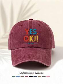 1pc Washed Baseball Cap With "YES OK !!" Letter Print Pattern, Retro American Style Minimalist Casual Versatile Fashionable, High-Quality Decorative Accessory Suitable For Outdoor Activities, Unisex - Washed Cap - View 5
