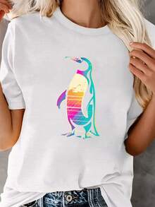 Camiseta con estampado deüinos, camiseta casual de manga corta con cuello redondo para primavera y verano, ropa de mujer. - Blanco - Ver 6