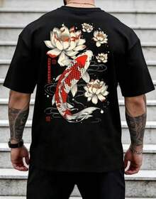Camisetas con Estampado de Letras para Hombre QJQ, Manga Corta, Cuello Redondo, Estilo Urbano Moderno, Camisetas Vintage con Diseño de Koi Japonés 4MXW - Blanco - Ver 11