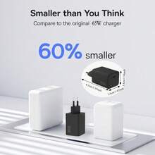 65W GaN USB-C Super Fast Charger, PD65W Quick Wall Charger, Suitable For Laptops, 17/16/15 Series, /Tablets Type-C Power Adapter - White - View 3