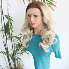 Tóc giả ren phía trước không cần keo, màu ombre chân tóc tối màu, dài 18 inch, kiểu gợn sóng, chất liệu tổng hợp, chịu nhiệt. - Nhiều màu - Xem 5