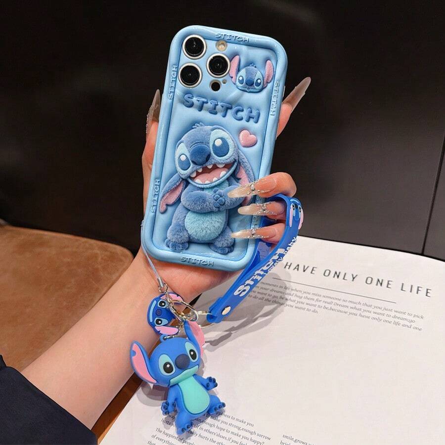 Disney Lilo And Stitch Phone Case : 3D Fluffy Pattern Border Protector Phone Soft Phone Case With A Free Cute Stitch Bracelet Chain Lanyard, Stitch, Lilo, Angel, For Apple 17 Promax 17 Pro 16 15 14 13 12 11 Pro Max XS Max X XR Soft Cover Summer Phone Case - trắng - Xem 1