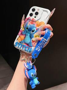 Disney Lilo And Stitch Phone Case : 3D Fluffy Pattern Border Protector Phone Soft Phone Case With A Free Cute Stitch Bracelet Chain Lanyard, Stitch, Lilo, Angel, For Apple 17 Promax 17 Pro 16 15 14 13 12 11 Pro Max XS Max X XR Soft Cover Summer Phone Case - White - View 4