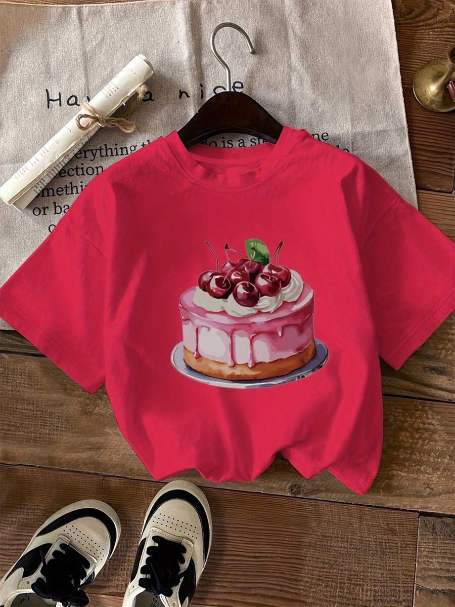 Fashionable Printed T-Shirt With A Round Neck, Short Sleeves, Plus Size Women's Clothing - Unisex Loose Cotton T-Shirt With Short Sleeves And A Round Neck, Urban Vintage Style, Blouses For Women. Casual Blouses For Ladies. - 紅色 - 查看 1