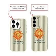 1pc TPU Material Fresh Green Striped Sun Slogan Pattern Phone Case Suitable For IPhone 17 Pro Max/17/16 Pro Max/15/13/12/11, S20 FE/A15/S24/A55, Note 11/Note 12/Note 13 Pro, Full Coverage Anti-Drop Soft Protective Phone Case - White - View 8