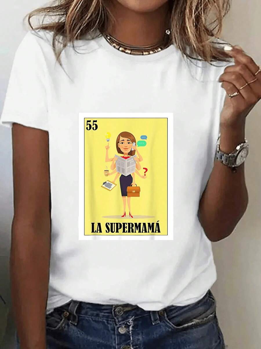 Multifaceted Super Mom Symbolizing Strength And Organization In Daily Tasks. Women's T-Shirt, 100% Cotton, Comfortable And Durable. - 白色的 - 查看 1