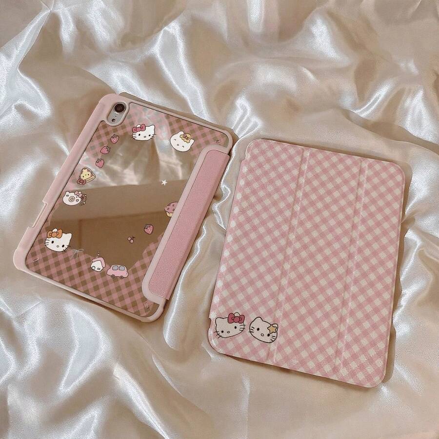 SANRIO Ốp lưng Hello Kitty màu hồng hoạt hình dễ thương, họa tiết kẻ caro, bảo vệ máy tính bảng cho iPad 11-12th Air 7-8-Air 4-5-6-10.2-Pro 11-10th-9.7-10.5, chức năng bật/tắt màn hình. - Hồng - Xem 1