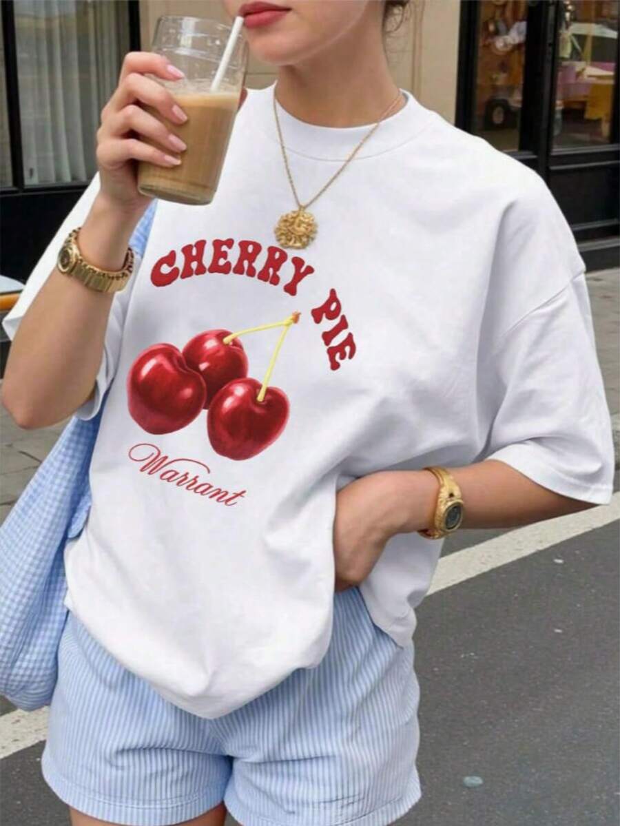 New Short-Sleeved Printed T-Shirt, Comfortable And Versatile. Can Be Worn Alone Or As An Undershirt. Loose-Fitting Crew Neck Design, Unisex Cut, Also Ideal For Couples. - 白色 - 查看 1