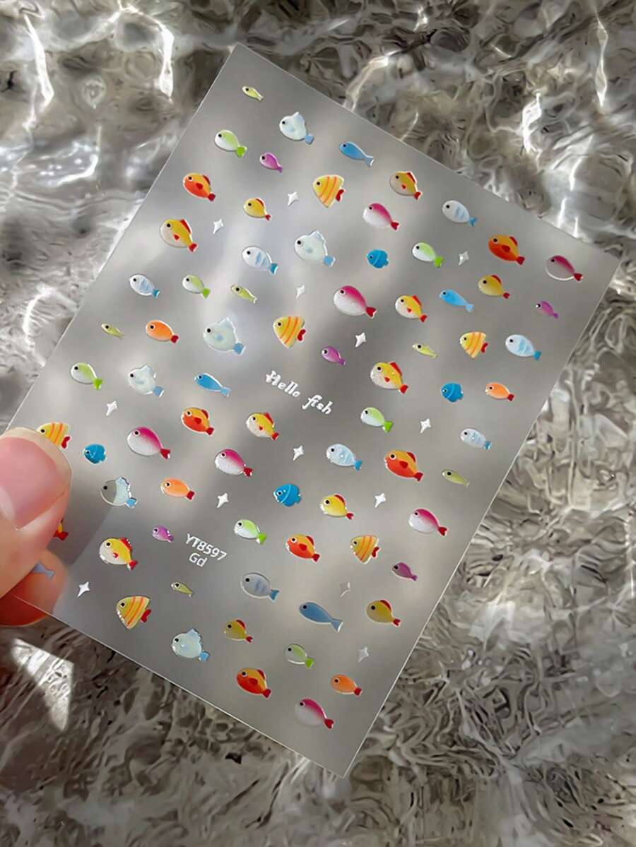 夏日海洋风美甲贴纸,3D立体彩色鱼形图案,清新可爱美甲DIY装饰配件 - 彩色 - 查看 1