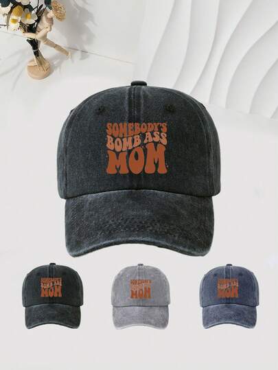 1pc Printed "MOM" Baseball Cap, Polyester, Unisex Outdoor Fashion Accessory, Outdoor Headwear | Durable Headwear, Washable Baseball Cap
