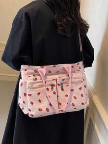 Fashionable Large Capacity Multi Pocket Versatile Tote Bag, Niche Design Simple Strawberry Shoulder Bag, Casual Daily Crossbody Bag, Suitable For Attending Classes, Commuting, Daily Outings, And Parties - Multicolor - View 3