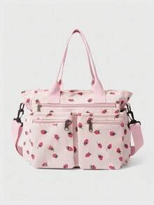 Fashionable Large Capacity Multi Pocket Versatile Tote Bag, Niche Design Simple Strawberry Shoulder Bag, Casual Daily Crossbody Bag, Suitable For Attending Classes, Commuting, Daily Outings, And Parties - Multicolor - View 7