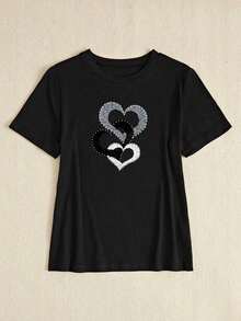 Camiseta de manga corta ajustada casual para mujer - Negro 2 - Ver 3