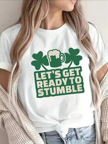 Lightweight Mexican Short Sleeve T-Shirt With A Fun St. Patrick's Day Design That Says 'Get Us Ready To Stumble', Perfect For Parties And Casual Outings, Ideal For Festive Celebrations At Home Or In Restaurants. - 黑色 - 查看 8