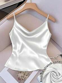 Chaleco sin mangas de mujer de tela tejida brillante, ajuste ceñido, apto para uso diario y para capas, primavera/otoño/invierno - Blanco - Ver 1
