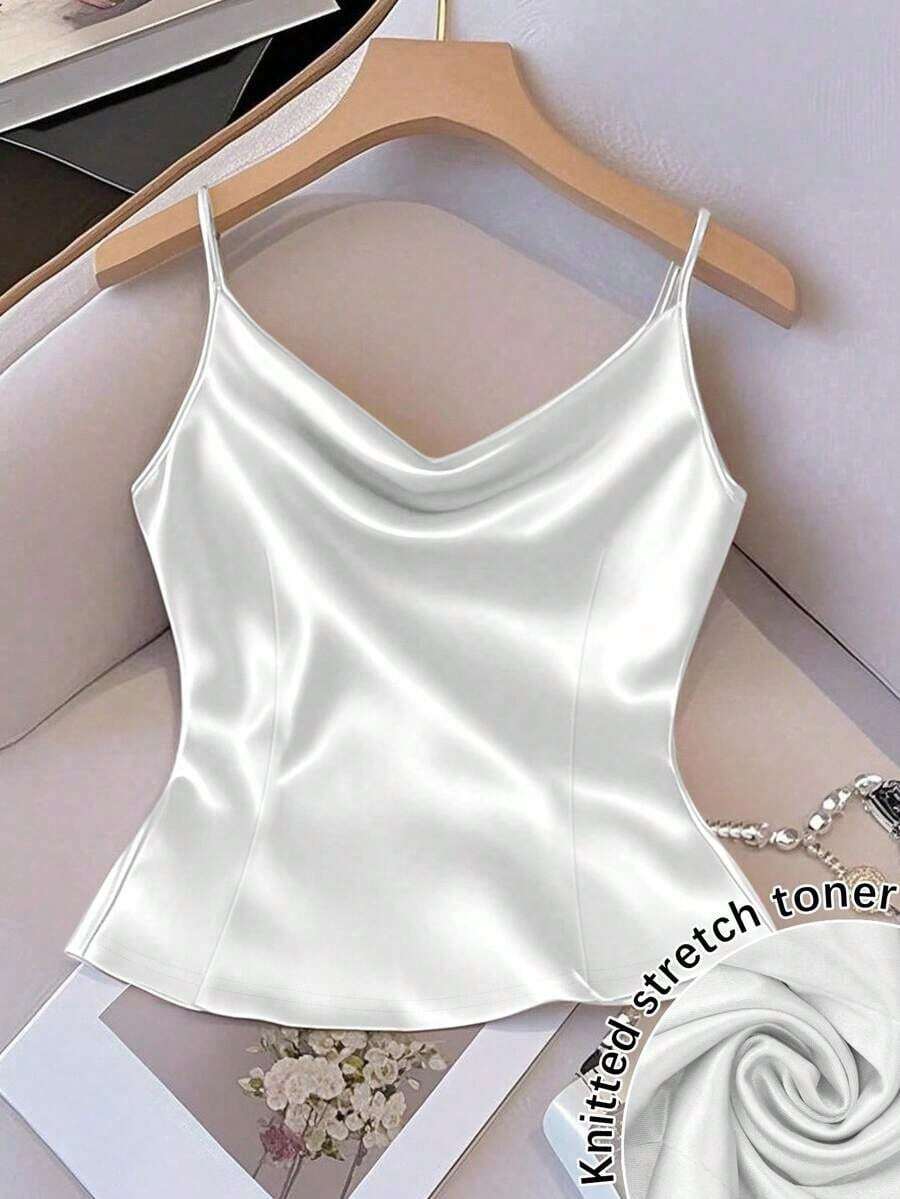Chaleco sin mangas de mujer de tela tejida brillante, ajuste ceñido, apto para uso diario y para capas, primavera/otoño/invierno - Blanco - Ver 1