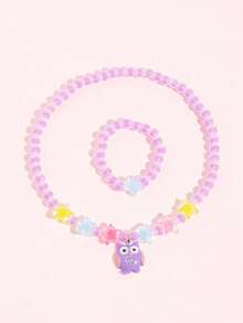 2pcs/Set Girls Cute Cartoon Flamingo Pendant Necklace Beaded Bracelet Jewelry Set, Random Color, Suitable For Girls Vacation Casual And Daily Wear, Perfect Gift - one-size - View 13
