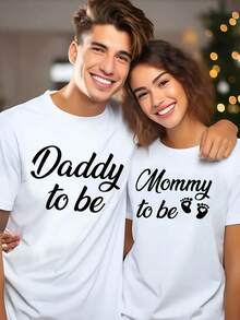 1 Matching Couple Anniversary T-Shirt, His And Her Wedding T-Shirts With "I Love My Wife Husband" Print, Thick Fabric Crew Neck T-Shirts, Machine Washable, Wedding Gifts For Couples, Anniversary Or Valentine's Day Gift. - 女款-白色 - 查看 1
