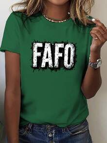 Women's Casual Short-Sleeved Crew Neck T-Shirt With A Fun Distressed Font Design, Perfect For Spring And Summer. - Hijau - View 1