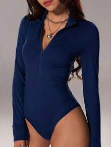 de manga larga de unicolor casual para mujer - Azul marino - Ver 5