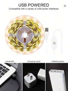 USB LED燈條 觸控感應 5V 2835 LED 柔性背光燈，適用於房間櫥櫃照明、鏡子增亮、鏡櫃樓梯裝飾照明、電視背光、櫥櫃臥室DIY裝飾 - 白色 - 查看 5