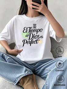 180g Made In Mexico, Spring/Summer 2026 Fashion Short Sleeve T-Shirt, Cartoon Print, Couple Style, Underwear/Outerwear, Casual Round Neck For Office, Unisex One Piece Top - 白色的 - 查看 7