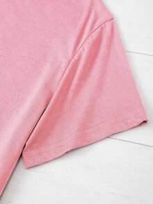 Camiseta casual de mujer de cuello redondo y manga corta con estampado de letras y limones - Rosa Pálido - Ver 3